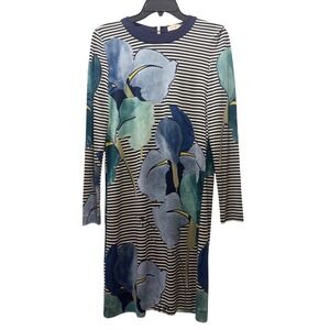 Rare Tory Burch Striped Floral Print Long Sleeve Silk Dress "Annette" Medium M